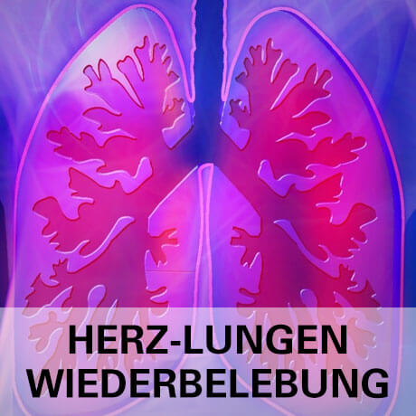 Herz-Lungen-Wiederbelebung Titelbild mit Lunge und Text